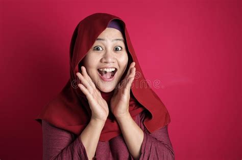 Cute Muslim Lady Shows Shocked Surprised Face With Big Eyes And Open Mouth Stock Image Image