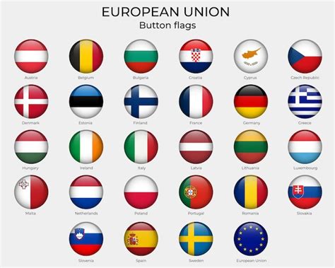 Premium Vector European Union Round Flags Button Eu Flags Set Of