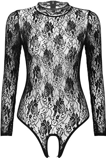 Renvena Sexy Damen Body Transparent Stringbody Ouvert Body Spitze