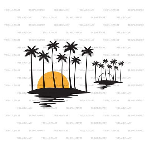 Palms Sunset Tropical Island Sunset Summer Design Beach Silhouette