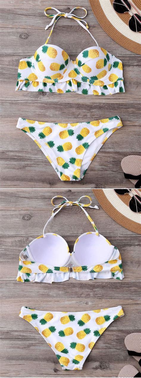 Pineapple Print Ruffled Two Piece Bikini Bikinis Pineapple Clothes