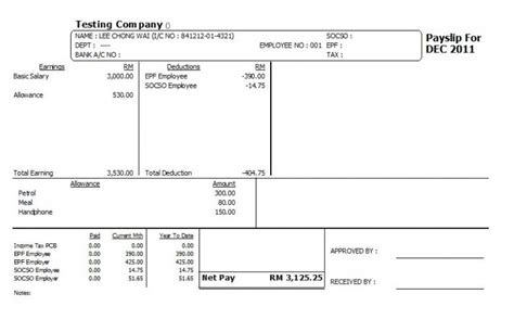 Example Of Payslip Malaysia Payslip Is A Small Document Generated