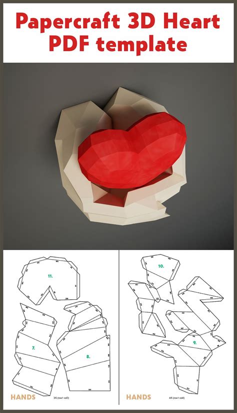3d Papercraft Hands With Heart Diy Interior Paper Model Pdf Template
