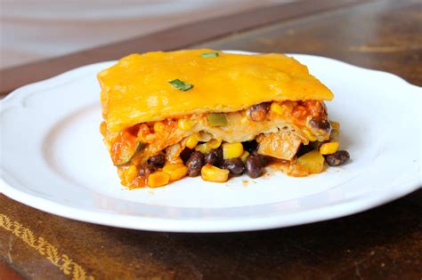You may need to trim 1 tortilla to fit the gaps left by the two tortillas on each level. Layered Zucchini and Chicken Enchilada Casserole - Smile ...