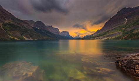 Sunset At St Mary Lake Glacier National Park Mt Stock Photo Download