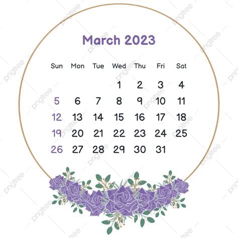 March 2023 Calendar Vector Png Images 2023 March Calendar With Circle
