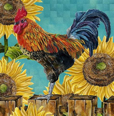 Art Print Rooster With Sunflowers Fall Edition Rooster Painting