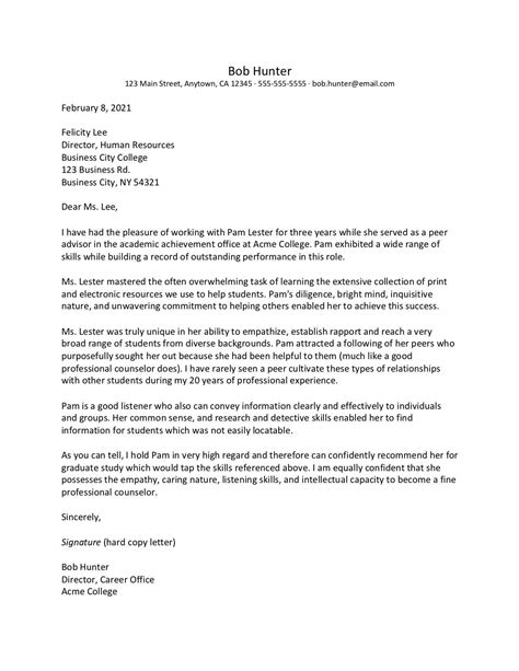 Recommendation Letter Sample For A College Student