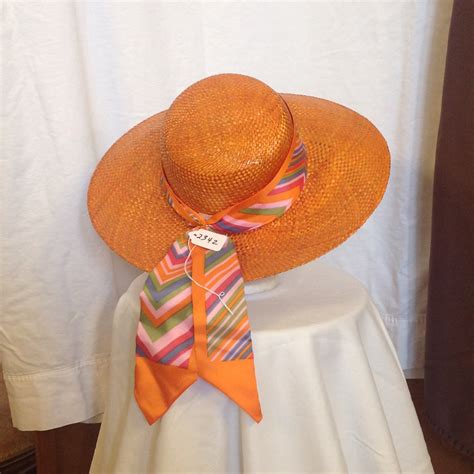 Orange Wide Brim Straw Hat Straped Handkerchief Around · Mckay