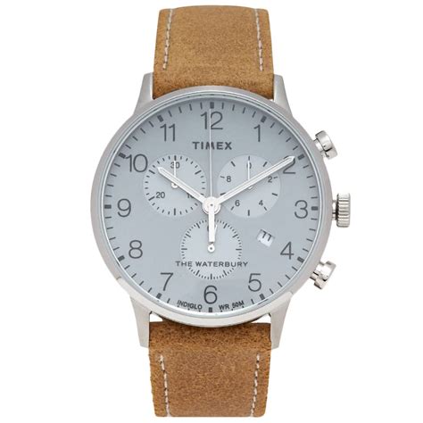 Timex Waterbury Classic Chronograph Watch Silver Tan End