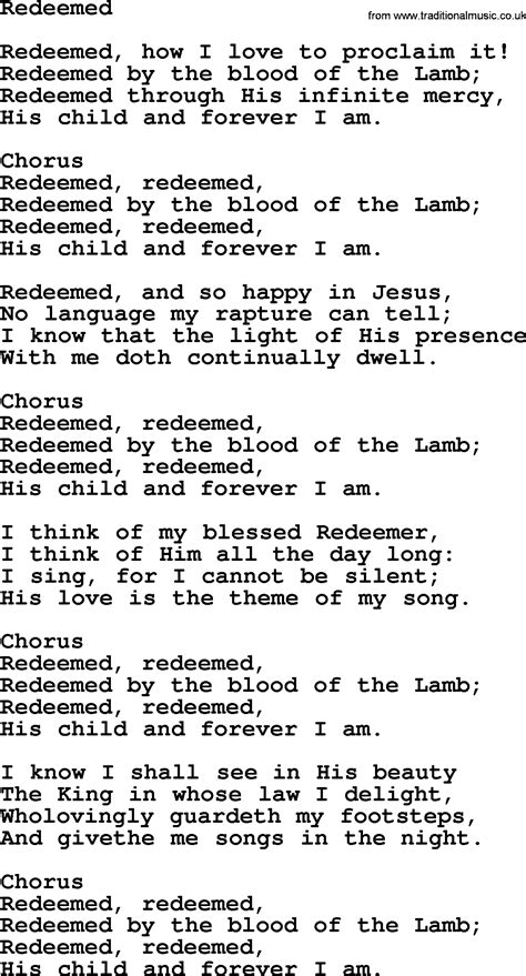Baptist Hymnal Christian Song Redeemed Lyrics With Pdf For Printing