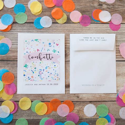 10 Personalised Colourful Confetti Print Packets By Wedding In A Teacup