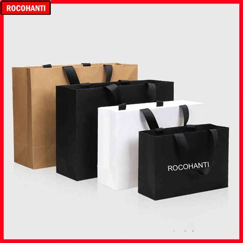 50x Custom Logo Paper Shopping Bag With Ribbon Handle For Clothing T