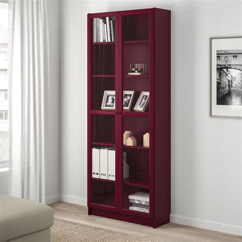 Billy Dark Red Bookcase With Glass Doors 80x30x202 Cm Ikea