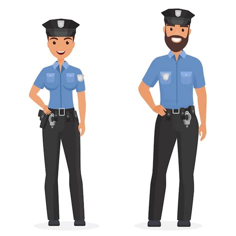 Dos Jóvenes Policías Felices Hombre Y Mujer Aislados Ilustración De