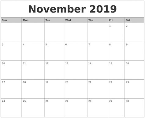 Unique Printable November 2019 Calendar Free Printable Calendar Monthly