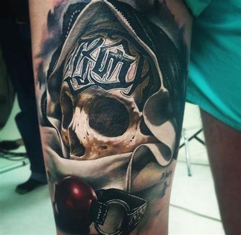 Awesome Skull With Black Signs On Forehead Tattoo By