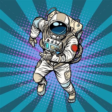 Astronaut Runs Retro Vector Illustration Retro Vector Astronaut