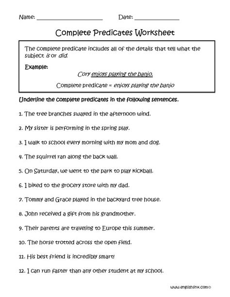 Free Printable Subject And Predicate Worksheets
