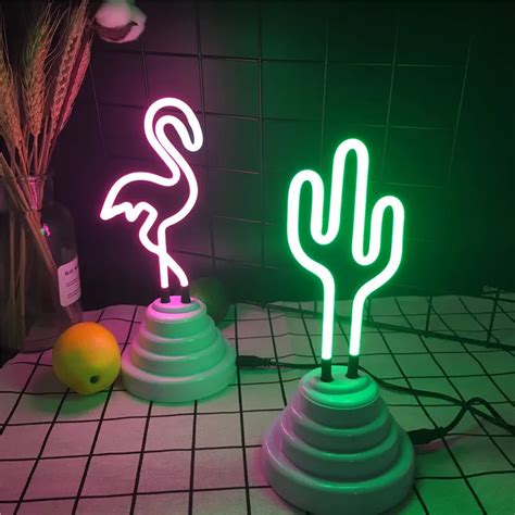 Led Flamingo Cactus Tube Decoration Neon Light Party Wedding Holiday Home Adorn Night Lamp Usb