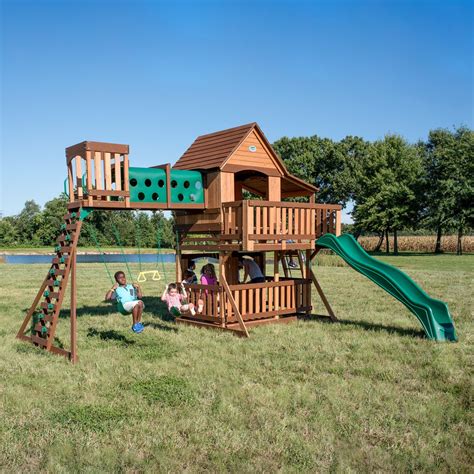 Kids and parents will love this wooden swing set for the hours of engaging fun it provides. Woodridge Elite Wooden Swing Set | Backyard Discovery