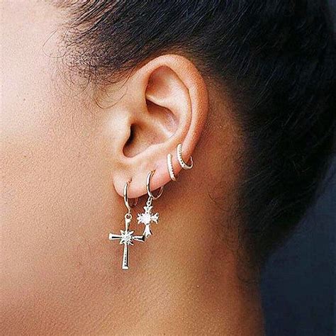 Cute Simple Multiple Ear Piercing Ideas Cross Hoop Earring Set