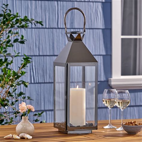 Noble House Preston 22 Modern Outdoor Stainless Steel Lantern Black