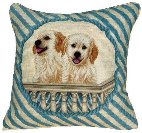 Two Dogs on Balcony - 16 x 16 in. needlepoint pillow | Dog pillow