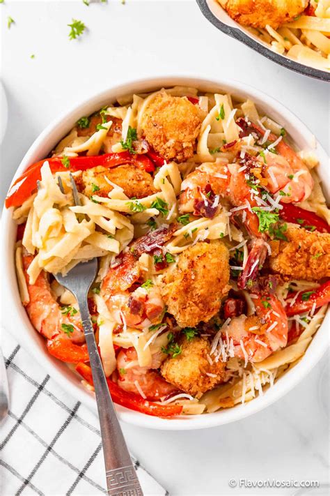 Chicken And Shrimp Carbonara Copycat Olive Garden Recipe Flavor Mosaic