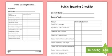 Public Speaking Checklist Teacher Made