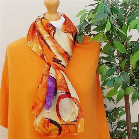 Pure Large Silk Scarf Multi Orange Pashon