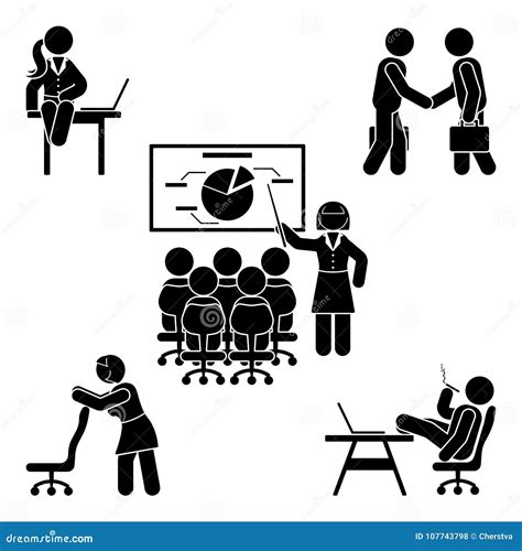 Stick Figure Office Poses Set Business Finance Workplace Support