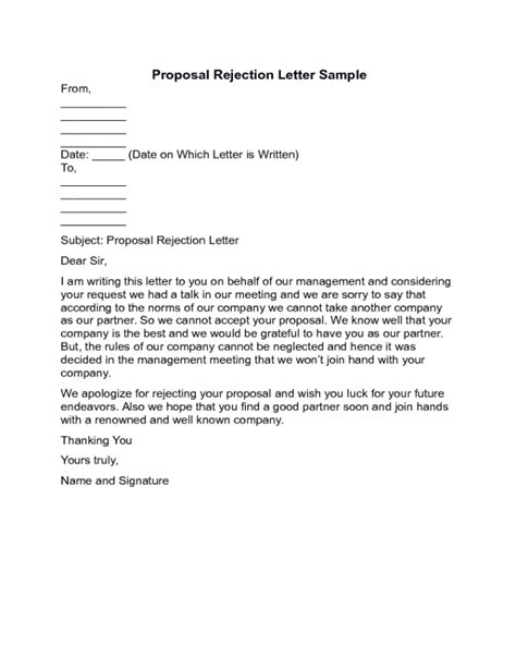 Proposal Rejection Letter Sample Edit Fill Sign Online Handypdf
