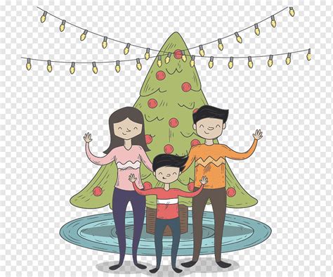 Pohon Natal Keluarga Anak Ibu Ibu Dan Ayah Anak Kartun Natal Komik