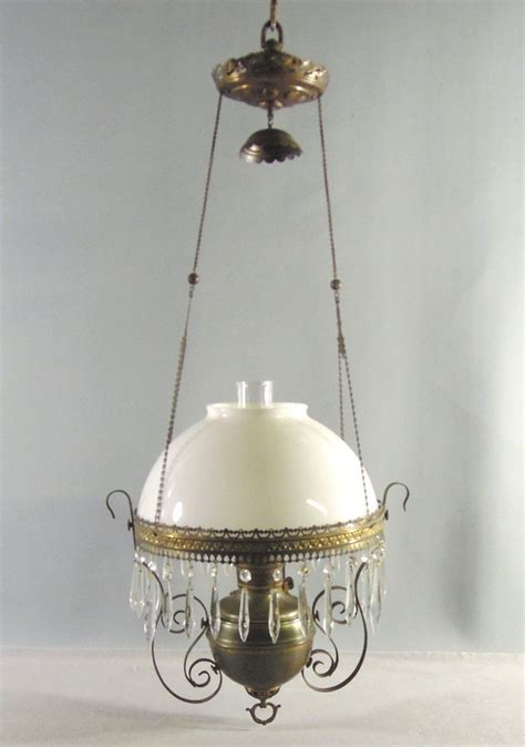 Antique Hanging Parlor Oil Lamp Royal Center Draft White Milk Glass