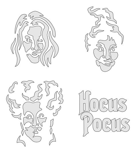 Four Different Styles Of Faces With The Words Hoccus Pocuss Written