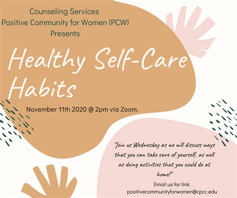 Positive Community For Women Presents Healthy Self Care Habits