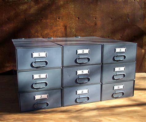 Set Of 9 Vintage Industrial Metal Stacking Storage Drawers Industrial
