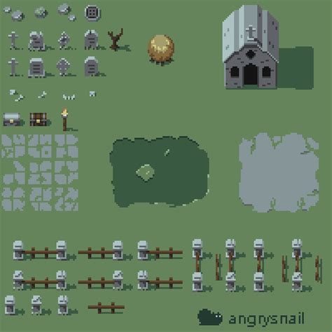 16 16 Pixel Art Graveyard Tileset By Angrysnail Cool Pixel Art Pixel