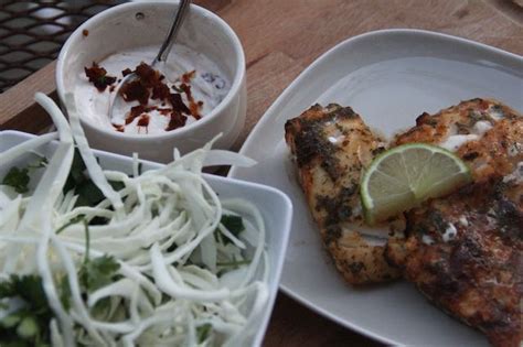 It takes just 5 minutes to throw together. Lime Marinated Fish Tacos w/Cilantro Slaw & Chipotle Cream ...