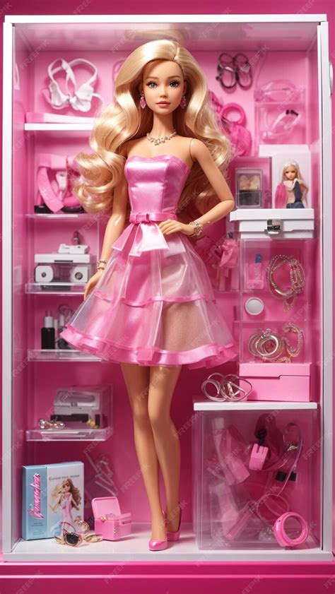 premium ai image plastic barbie doll with accessories around her