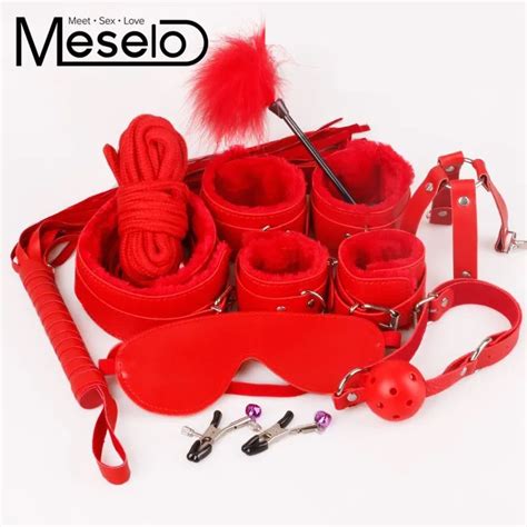 Meselo 10 Pcslot Bdsm Handcuffs Kit Set Pu Leather Adult Games Sex Toys For Couples Adult Sex