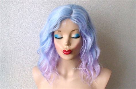 Blue Lavender Ombre Wig 16 Wavy Hair Wig Heat Friendly Etsy