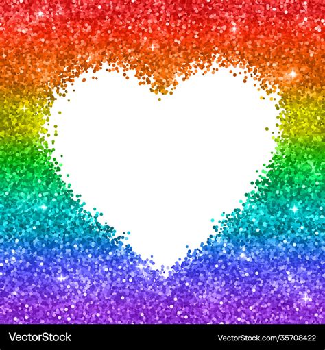 Rainbow Glitter Heart Frame On White Background Vector Image