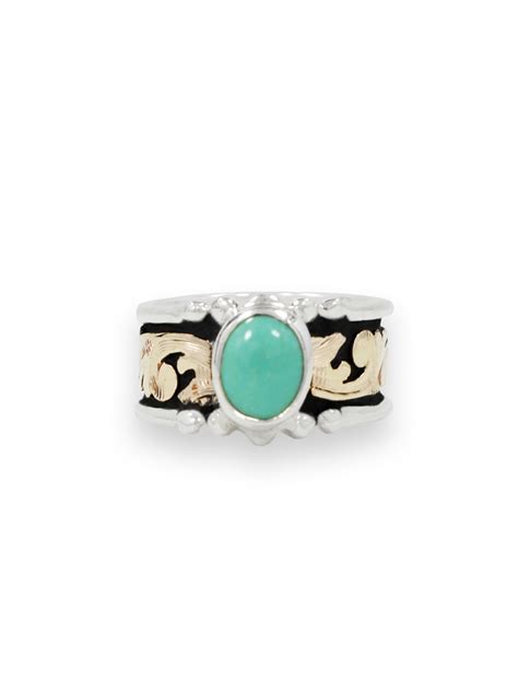 Bezel Set Western Turquoise Ring With Black Antique