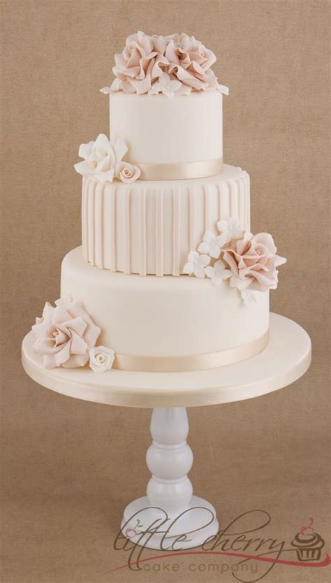 Roses And Stripes 3 Tier Wedding Cake — Round Wedding Cakes 2490968