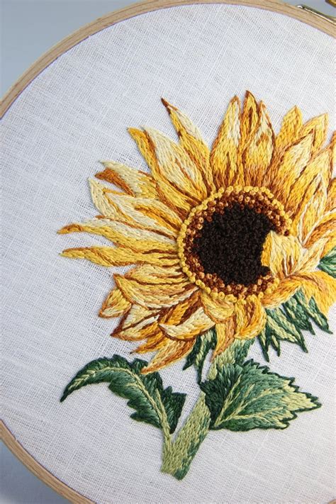 Sunflower Embroidery Pattern Video Tutorial Digital Etsy