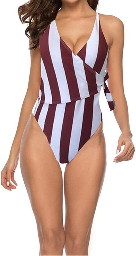 Amazon Com Maxili Women Bikini Swimsuits Women S Sexy One Piece Stripe My Xxx Hot Girl