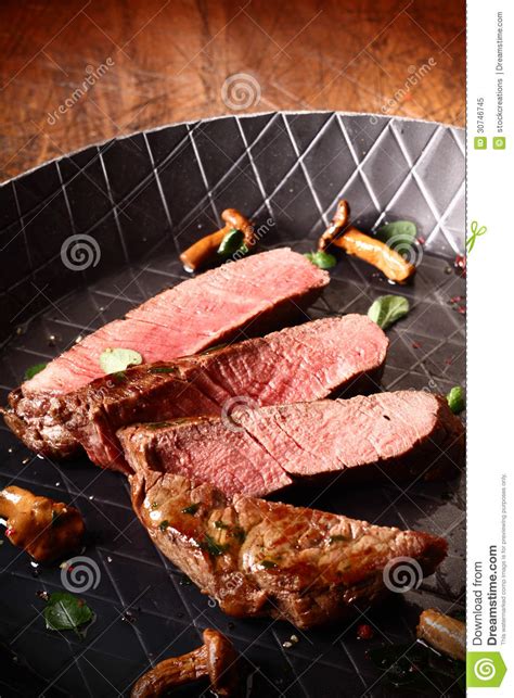 Sliced Grilled Beef Steak In A Pan Stock Image Image Of Tasty