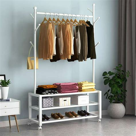 Clothes Garment Rack Display Shelf Hall Tree Clothing Rolling Rack With